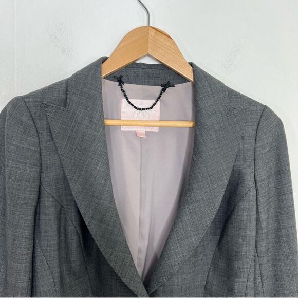 Rebecca Taylor Gray Wool Blend Ruffle Pleated Back Blazer Jacket Size 8 - Picture 4 of 13